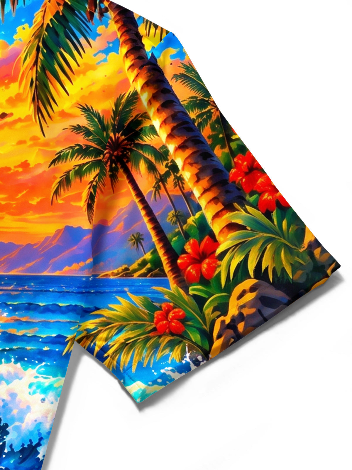 Oceanlyte Men's Short Sleeve Stand Collar Shirt - Sailfish And Tropical Beach Sunset Print with Chest Pocket