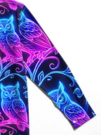 Oceanlyte Men's Graphic Neon Glow Owls On Branches Print Long Sleeve Shirt with Chest Pocket