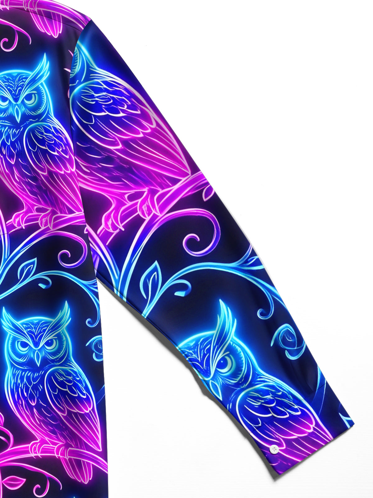 Oceanlyte Men's Graphic Neon Glow Owls On Branches Print Long Sleeve Shirt with Chest Pocket