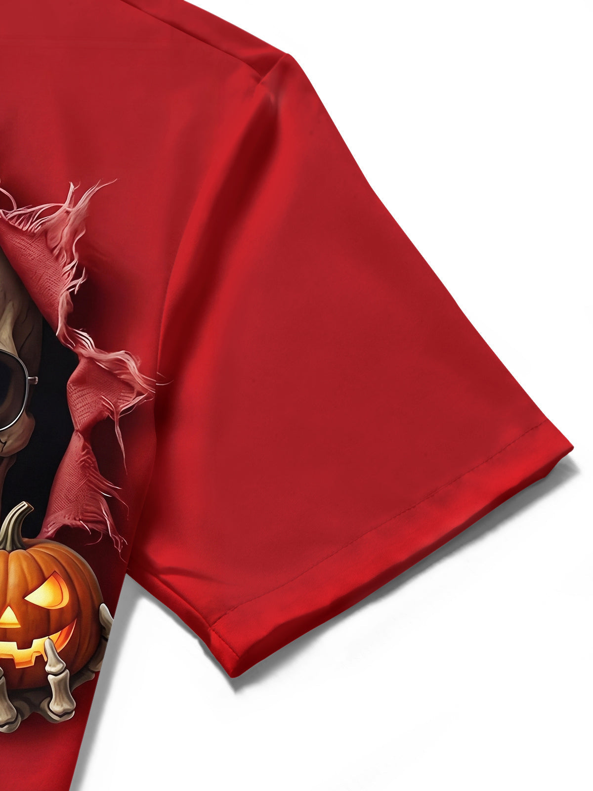 Oceanlyte Men's Short Sleeve Shirt - Halloween Skull With Sunglasses And Skeleton Hand Holding Jack-o-lantern Print with Chest Pocket