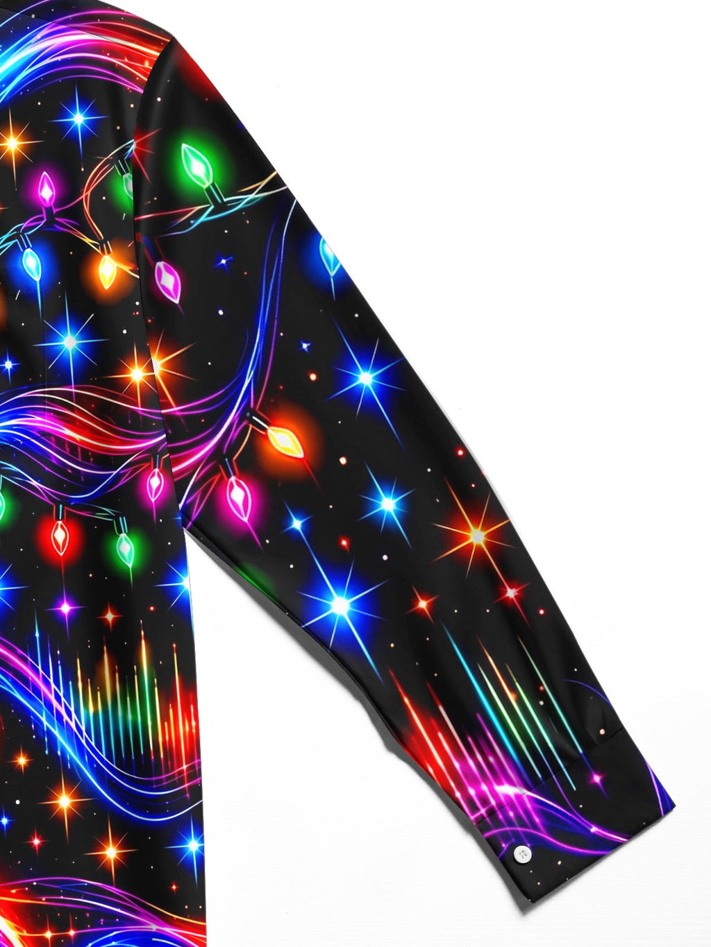 Oceanlyte Men's Long Sleeve Shirt - Neon Electric Guitar And Christmas Light Strings Print with Chest Pocket
