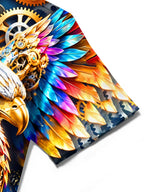 Oceanlyte Men's Short Sleeve Shirt - Steampunk Eagle With Gears And Colorful Feathers Print with Chest Pocket