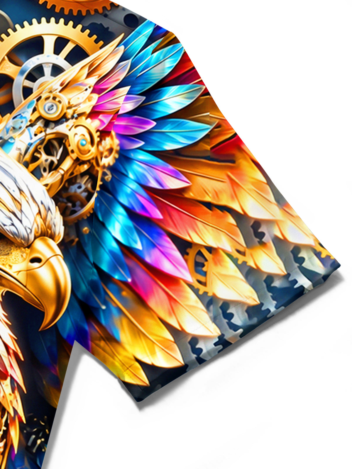 Oceanlyte Men's Short Sleeve Shirt - Steampunk Eagle With Gears And Colorful Feathers Print with Chest Pocket