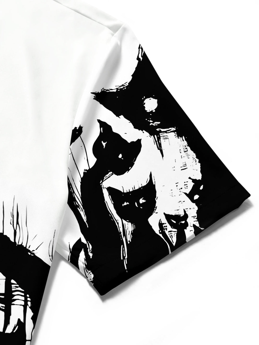 Oceanlyte Men's Graphic Black Cat Print Short Sleeve Shirt with Chest Pocket