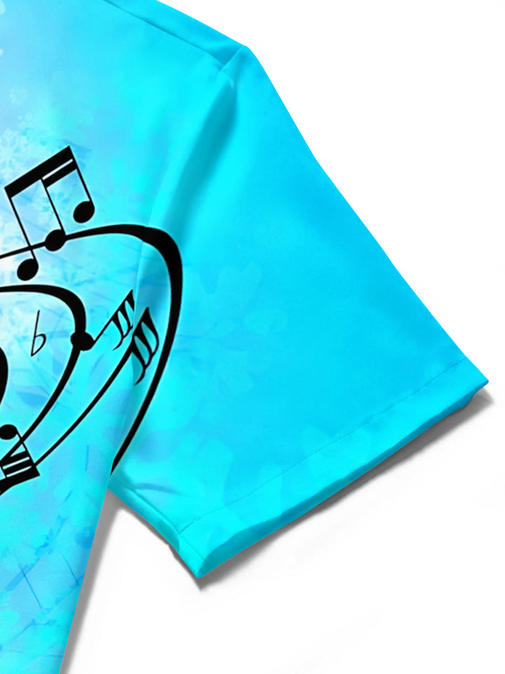 Oceanlyte Men's Graphic Musical Notes Print Short Sleeve Shirt with Chest Pocket