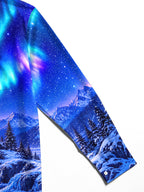 Oceanlyte Men's Printed Aurora Borealis And Lighthouse Print Long Sleeve Shirt with Chest Pocket