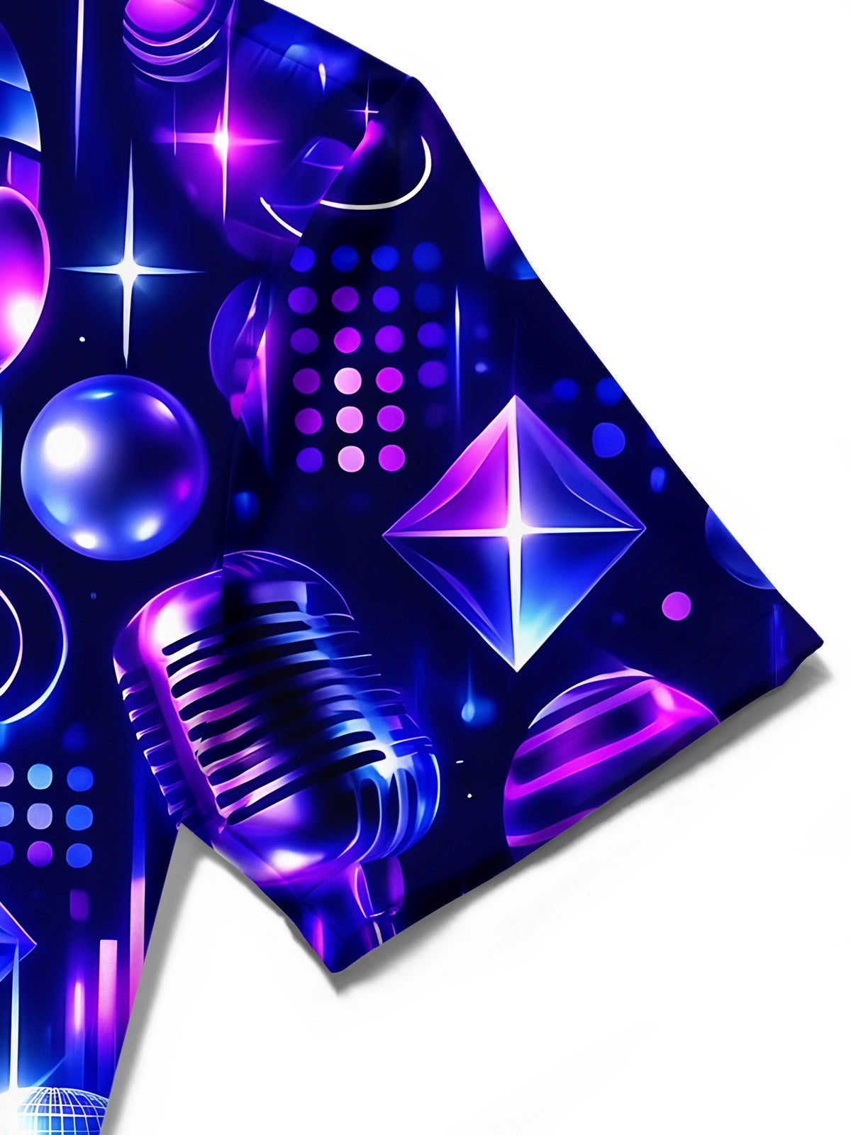 Oceanlyte Men's Neon Music Equipment And Disco Balls Print Short Sleeve Shirt with Chest Pocket