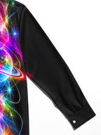 Oceanlyte Men's Colorful Planet With Rings And Nebula Print Long Sleeve Shirt with Chest Pocket