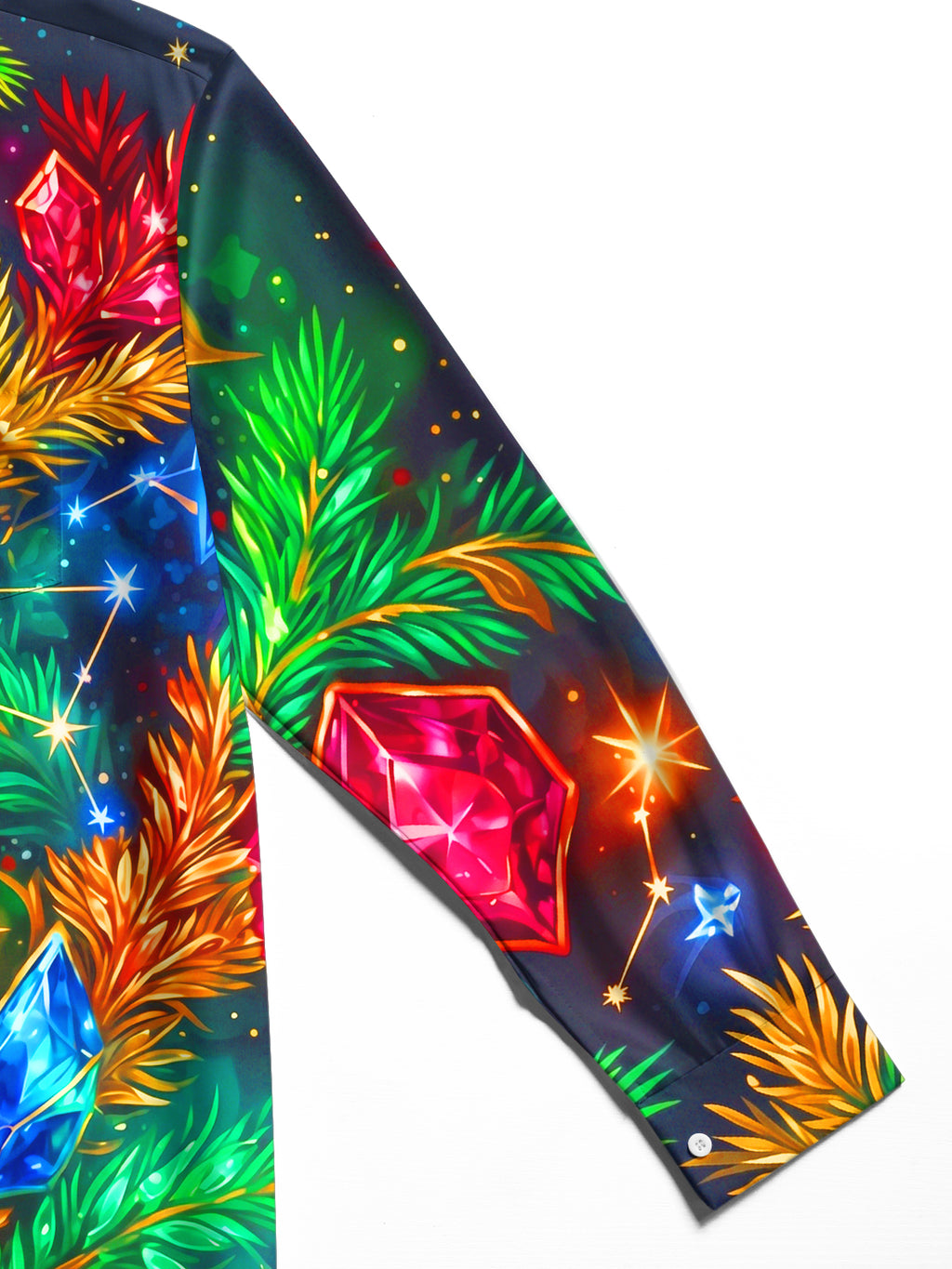 Oceanlyte Men's Christmas Gemstones And Pine Branches Print Long Sleeve Shirt with Chest Pocket