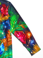Oceanlyte Men's Christmas Gemstones And Pine Branches Print Long Sleeve Shirt with Chest Pocket