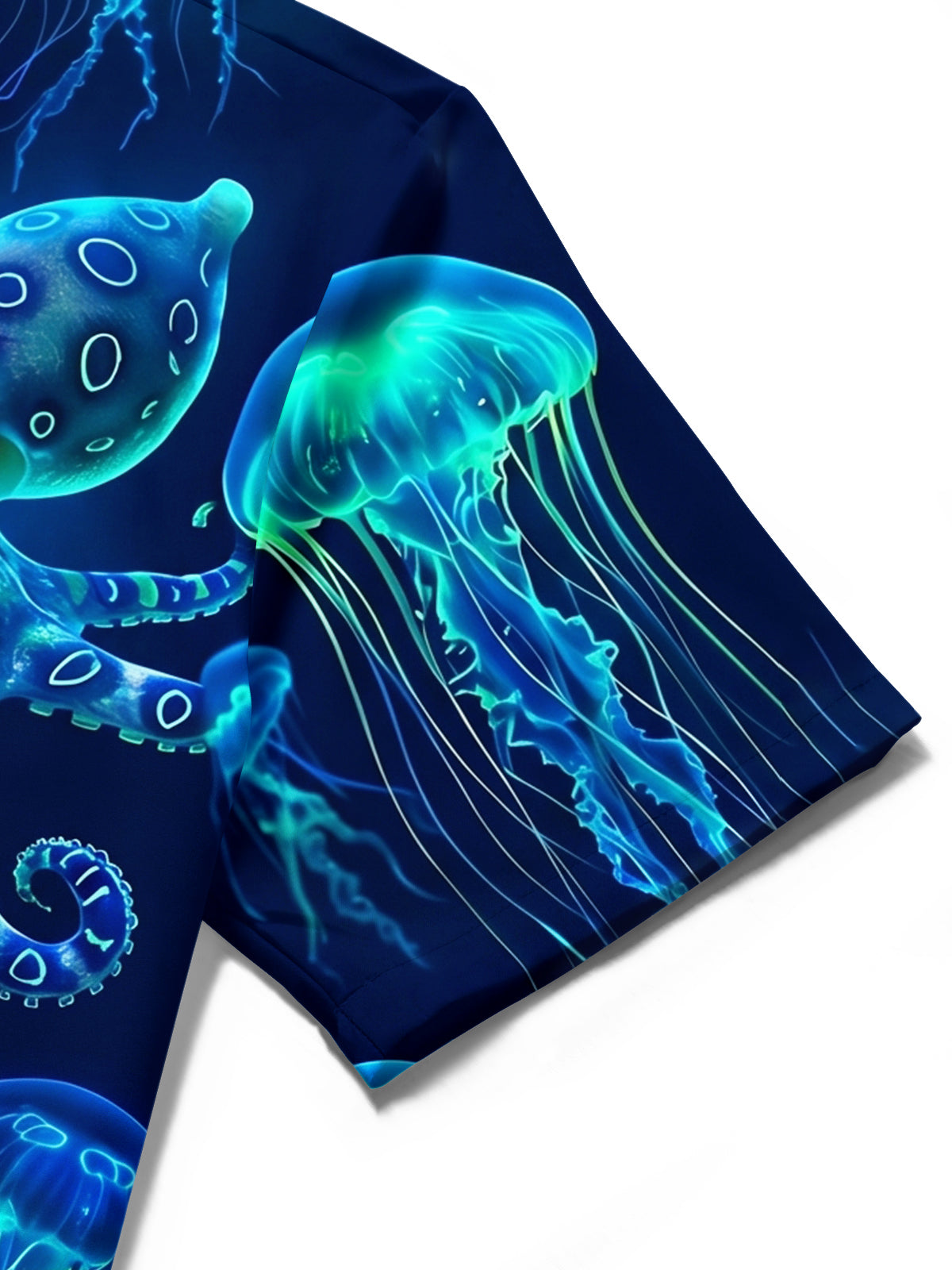 Oceanlyte Men's Hawaiian Neon Jellyfish Print Octopus Print Short Sleeve Shirt