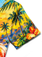 Oceanlyte Men's Flamingo And Palm Tree Beach Sunset Print Short Sleeve Shirt with Chest Pocket