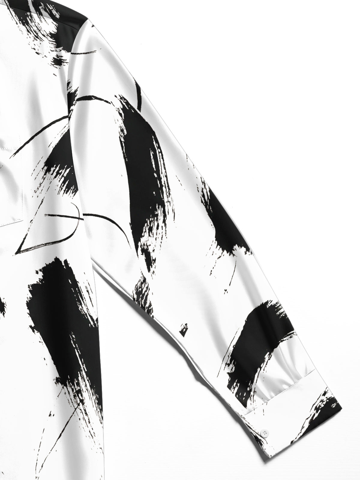 Oceanlyte Men's Printed Abstract Black Brushstrokes Print Long Sleeve Shirt with Chest Pocket