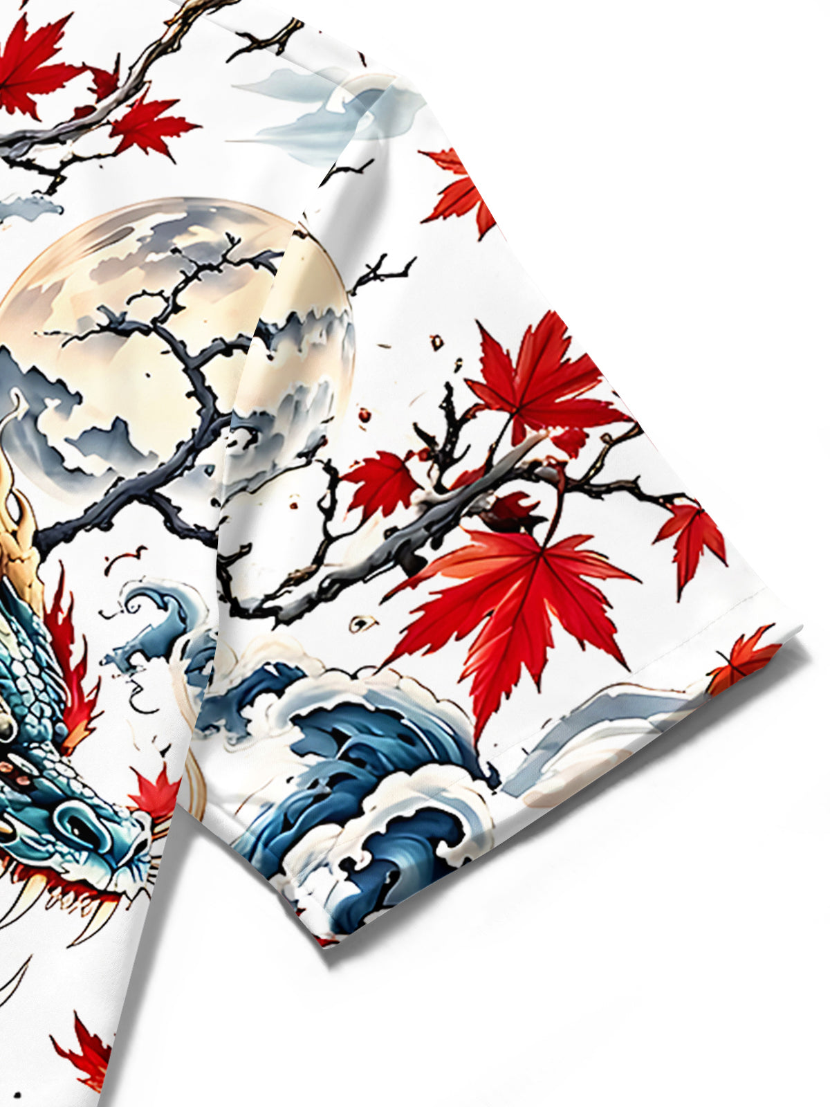Oceanlyte Men's Hawaiian Dragon Print Maple Leaf Print Short Sleeve Shirt with Chest Pocket