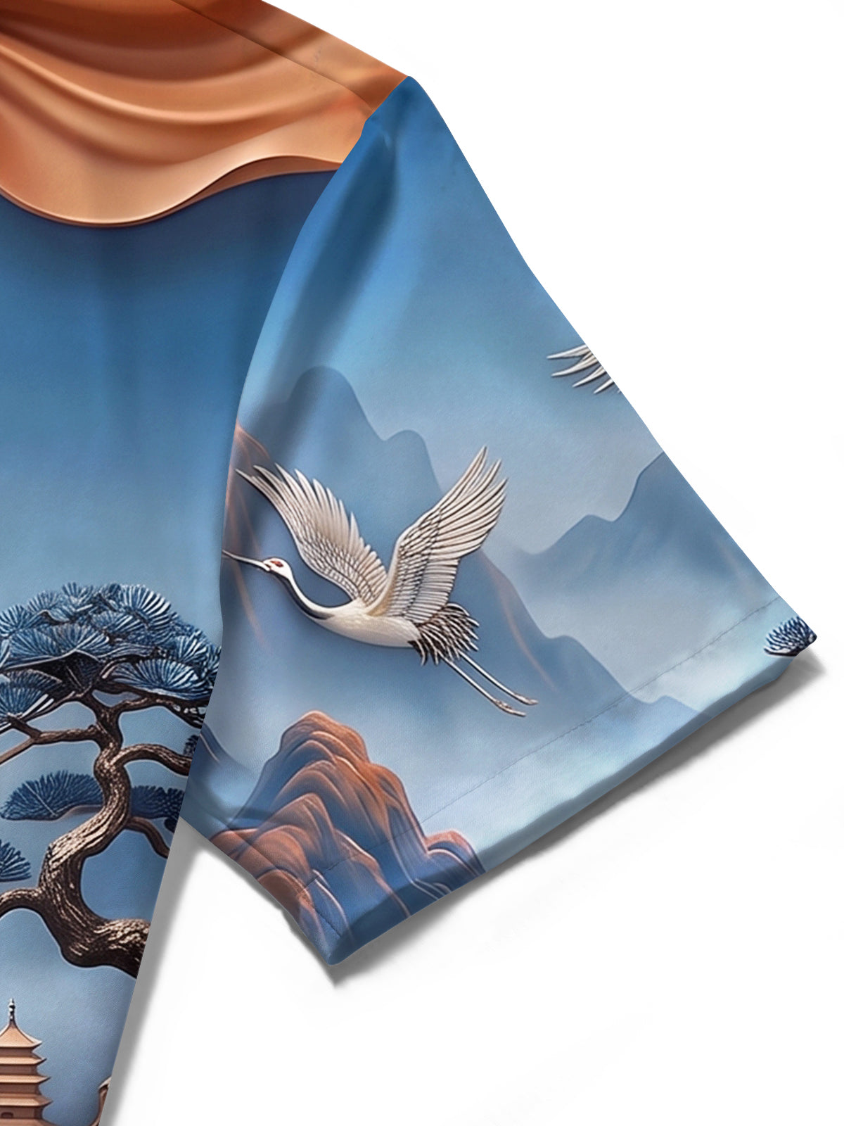 Oceanlyte Men's Printed Flying Cranes Print Short Sleeve Shirt with Chest Pocket