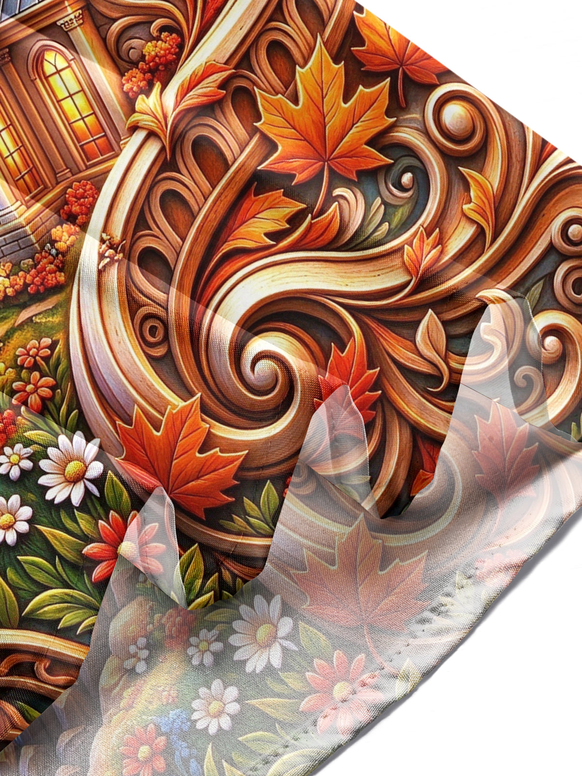 Oceanlyte Men's Hawaiian Lighthouse And Autumn Leaves Print Long Sleeve Shirt with Chest Pocket
