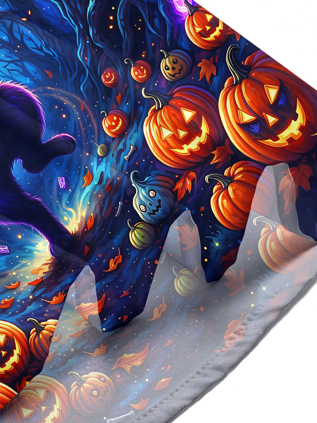 Oceanlyte Men's Halloween Black Cat And Pumpkins Print Short Sleeve Shirt with Chest Pocket