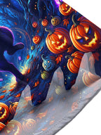 Oceanlyte Men's Halloween Black Cat And Pumpkins Print Short Sleeve Shirt with Chest Pocket