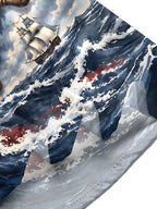 Oceanlyte Men's Ship Wheel And Sailboat On Waves Print Short Sleeve Shirt with Chest Pocket