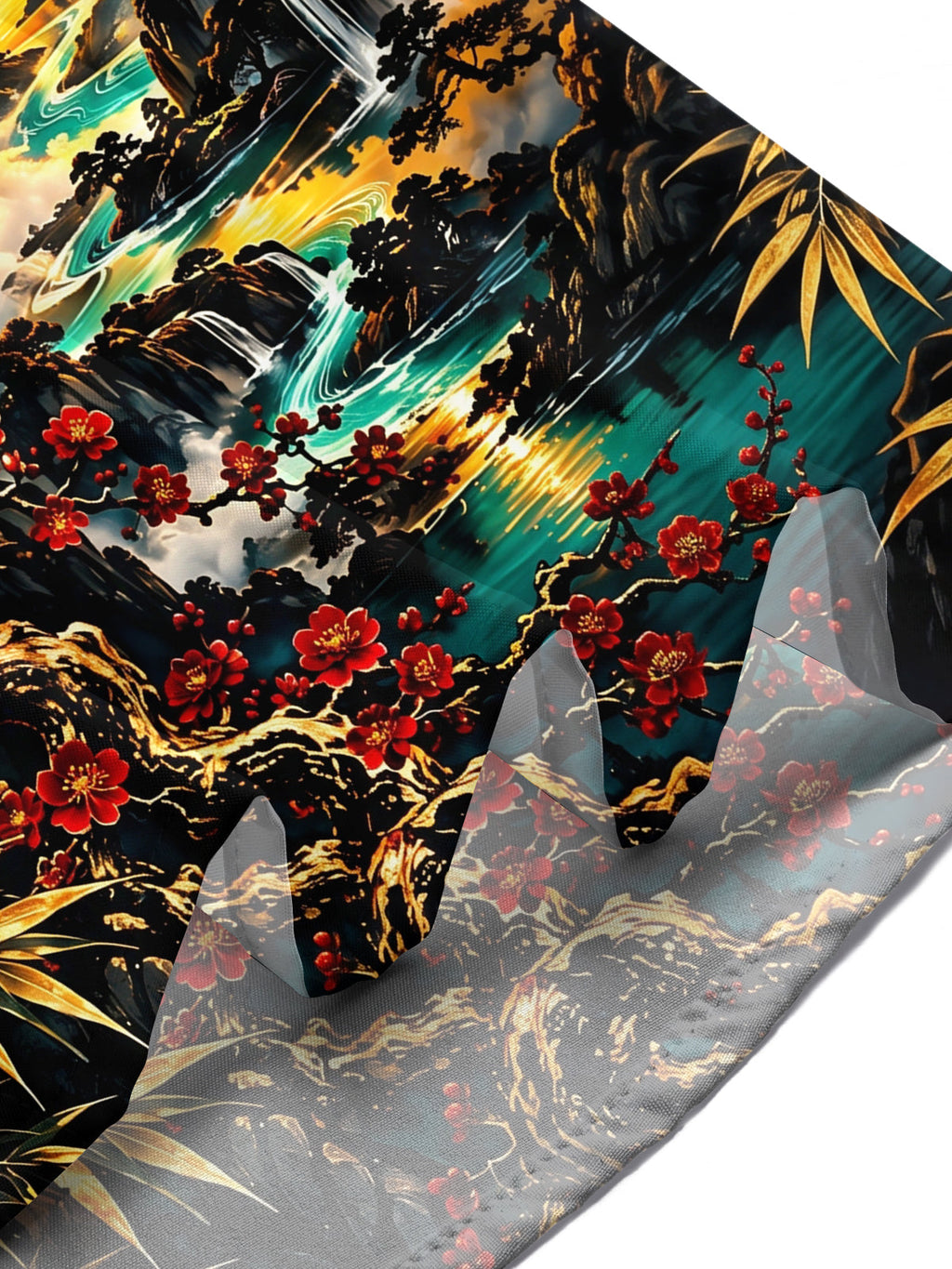 Oceanlyte Men's Red-crowned Crane And Landscape Print Short Sleeve Shirt with Chest Pocket