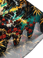 Oceanlyte Men's Red-crowned Crane And Landscape Print Short Sleeve Shirt with Chest Pocket