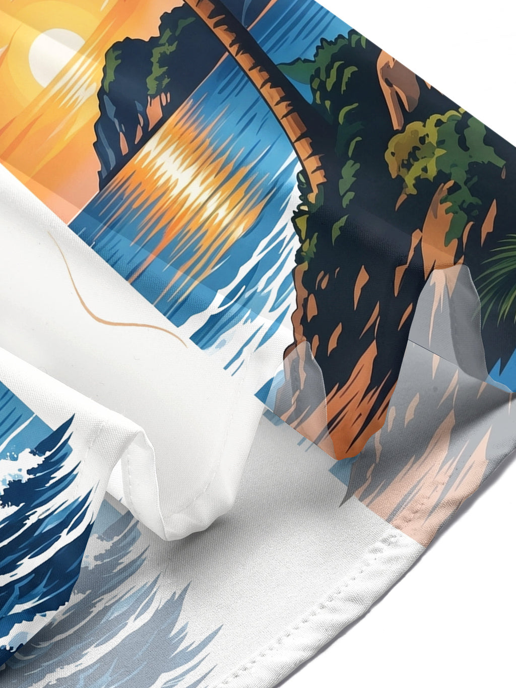 Oceanlyte Men's Sailing Ship And Palm Tree Sunset Print Short Sleeve Shirt with Chest Pocket