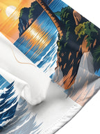 Oceanlyte Men's Sailing Ship And Palm Tree Sunset Print Short Sleeve Shirt with Chest Pocket