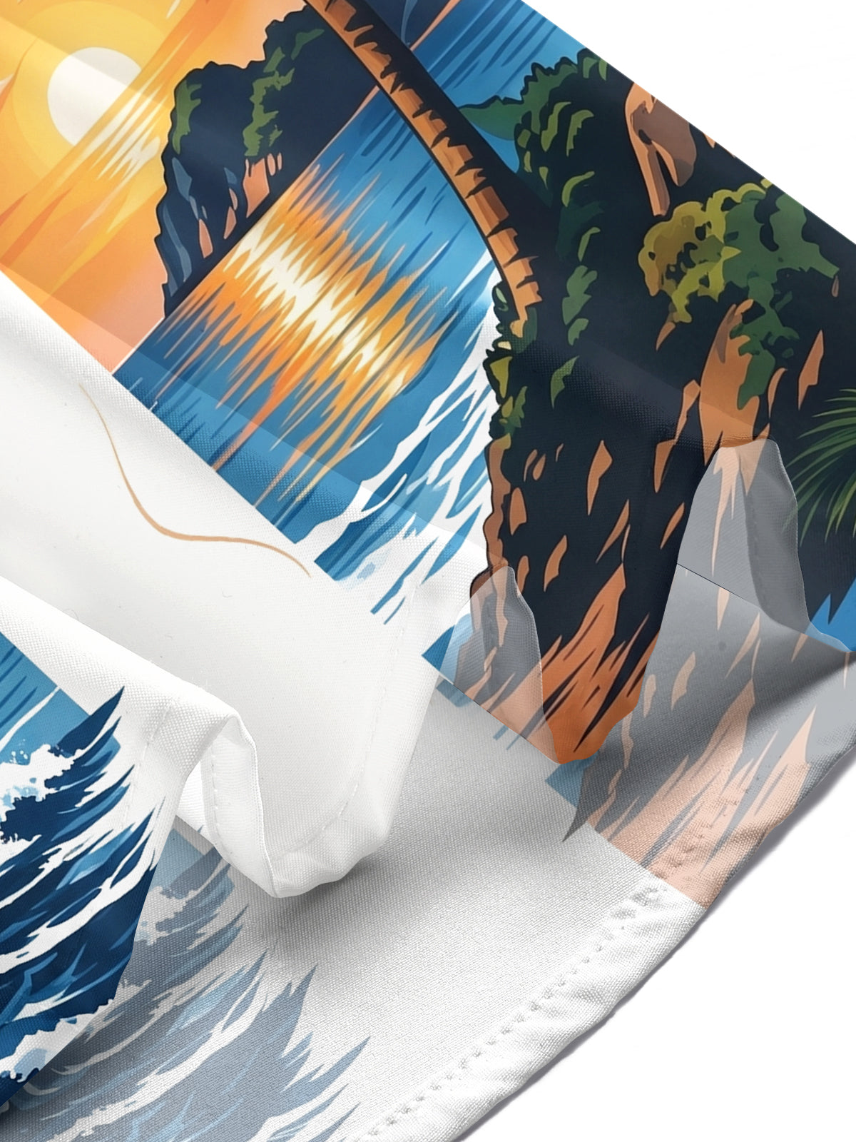 Oceanlyte Men's Sailing Ship And Palm Tree Sunset Print Short Sleeve Shirt with Chest Pocket