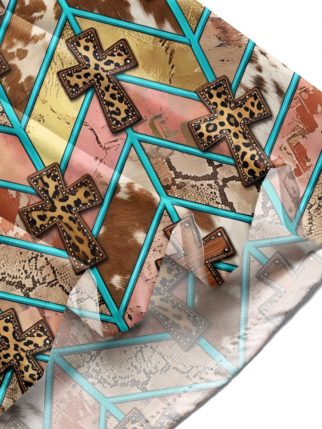 Oceanlyte Men's Long Sleeve Shirt - Crosses With Animal Prints And Geometric Lines Print with Chest Pocket