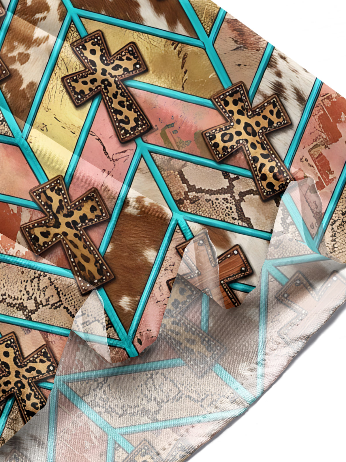 Oceanlyte Men's Long Sleeve Shirt - Crosses With Animal Prints And Geometric Lines Print with Chest Pocket