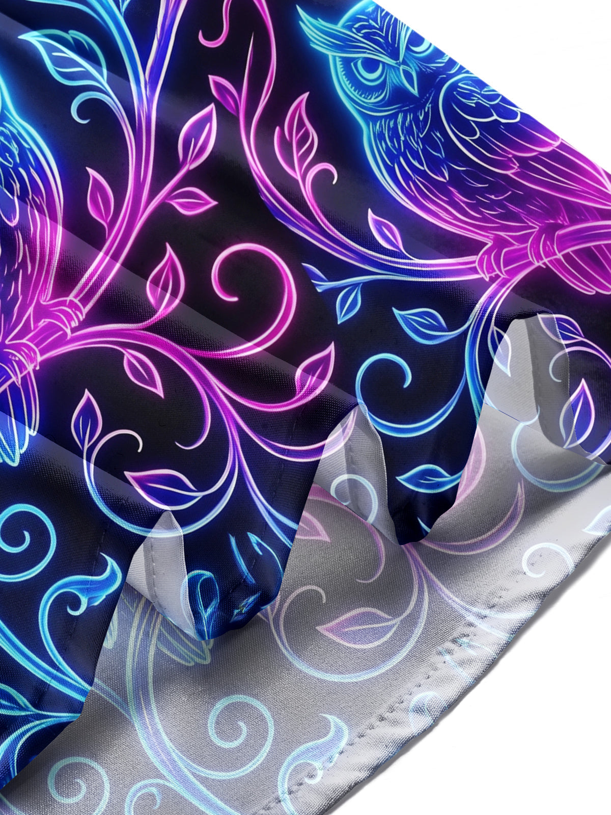 Oceanlyte Men's Graphic Neon Glow Owls On Branches Print Long Sleeve Shirt with Chest Pocket