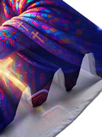 Oceanlyte Men's Short Sleeve Shirt - Colorful Hooded Cat With Crystal Ball And Cross Print with Chest Pocket