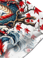 Oceanlyte Men's Hawaiian Dragon Print Maple Leaf Print Short Sleeve Shirt with Chest Pocket