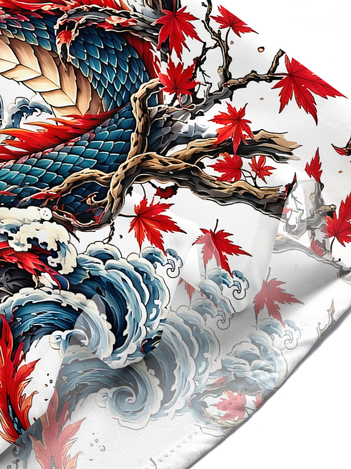 Oceanlyte Men's Hawaiian Dragon Print Maple Leaf Print Short Sleeve Shirt with Chest Pocket