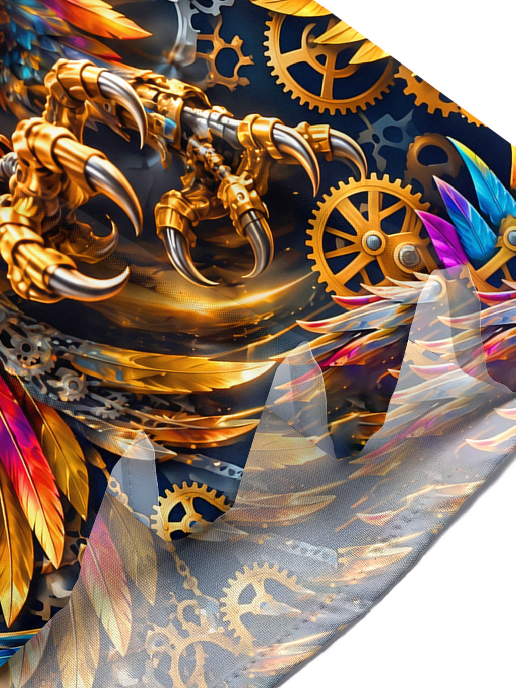 Oceanlyte Men's Short Sleeve Shirt - Steampunk Eagle With Gears And Colorful Feathers Print with Chest Pocket
