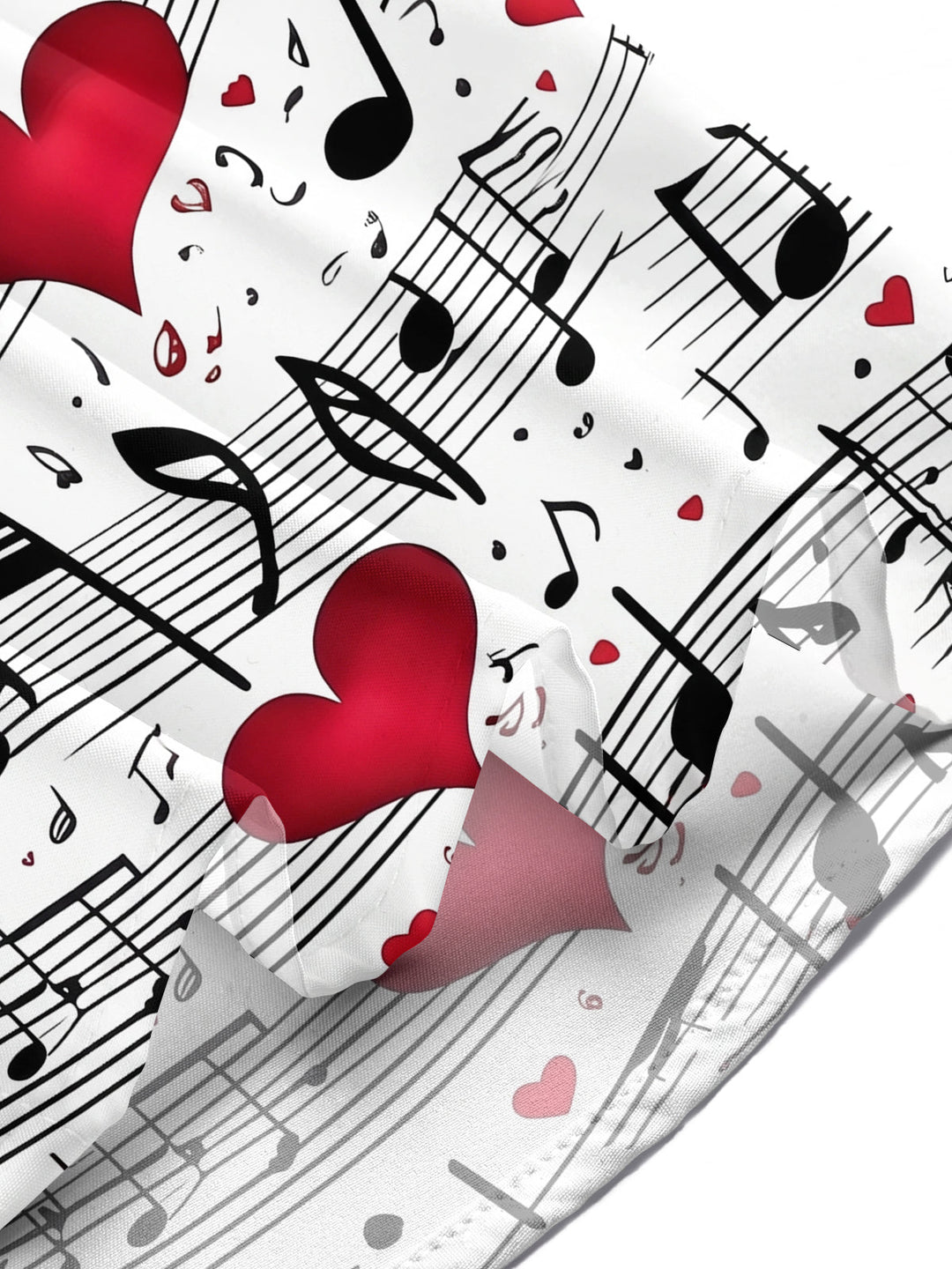 Oceanlyte Men's Printed Musical Notes Print Red Hearts Print Short Sleeve Shirt with Chest Pocket