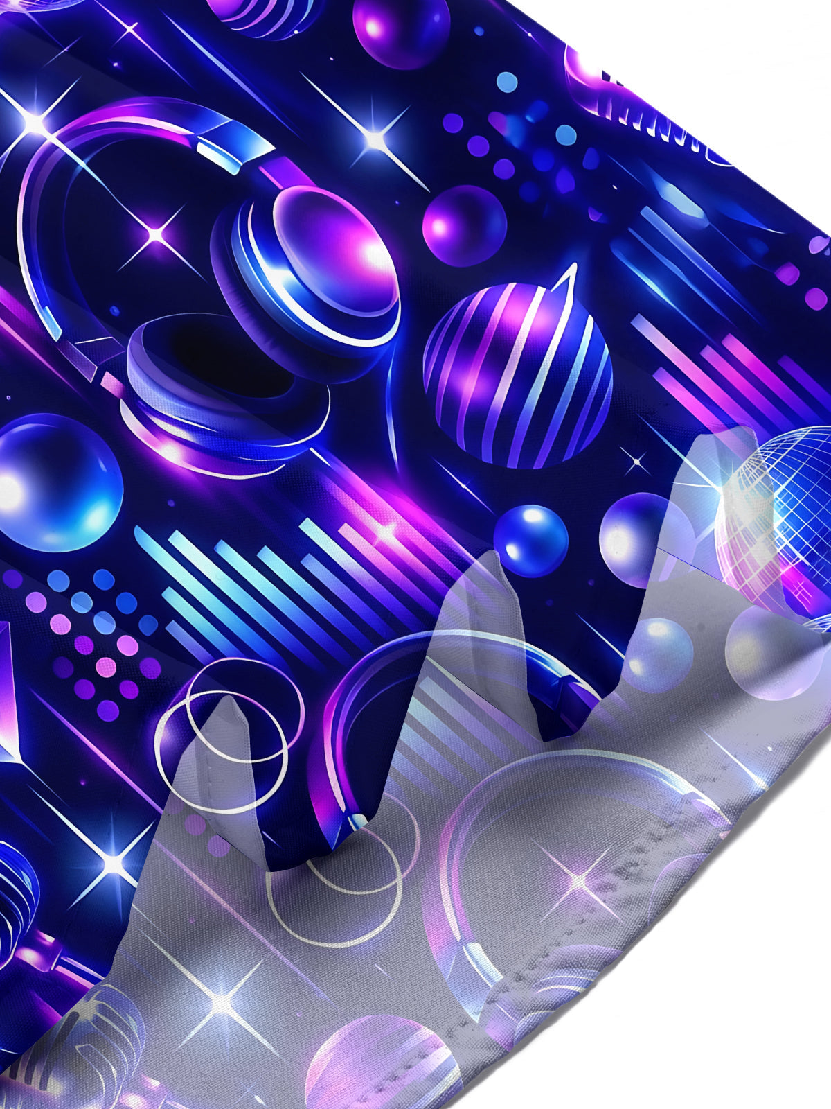Oceanlyte Men's Neon Music Equipment And Disco Balls Print Short Sleeve Shirt with Chest Pocket