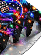 Oceanlyte Men's Long Sleeve Shirt - Neon Electric Guitar And Christmas Light Strings Print with Chest Pocket