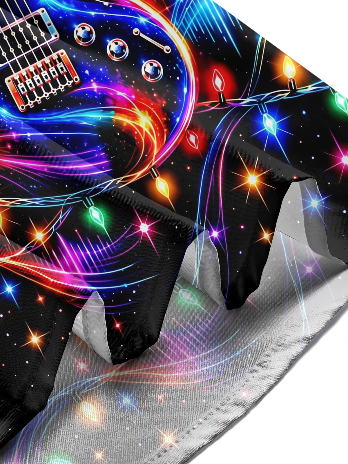 Oceanlyte Men's Long Sleeve Shirt - Neon Electric Guitar And Christmas Light Strings Print with Chest Pocket