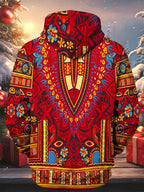 Oceanlyte Men's Geometric Totem Pattern With Floral Motifs Long Sleeve Hoodie