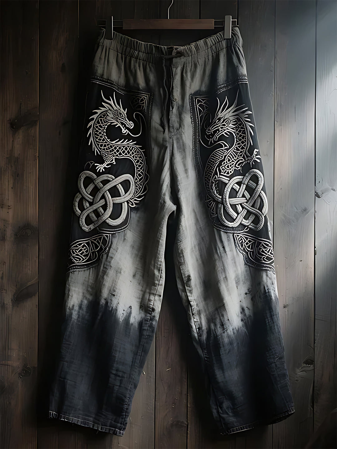 Vintage Dragon Print Men's Casual Elastic Waist Pants