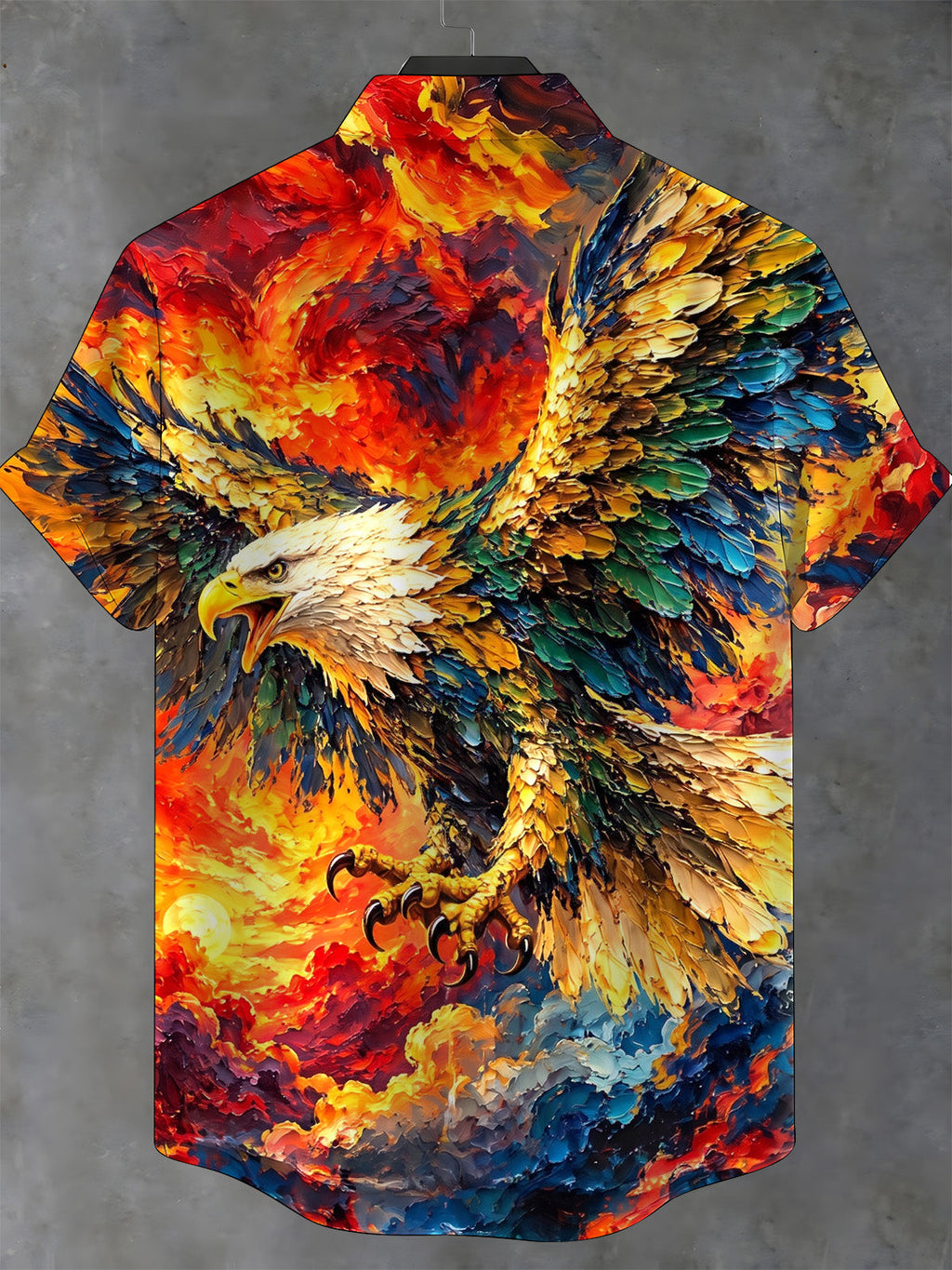 Oceanlyte Men's Hawaiian Bald Eagle With Spread Wings Print Short Sleeve Shirt with Chest Pocket