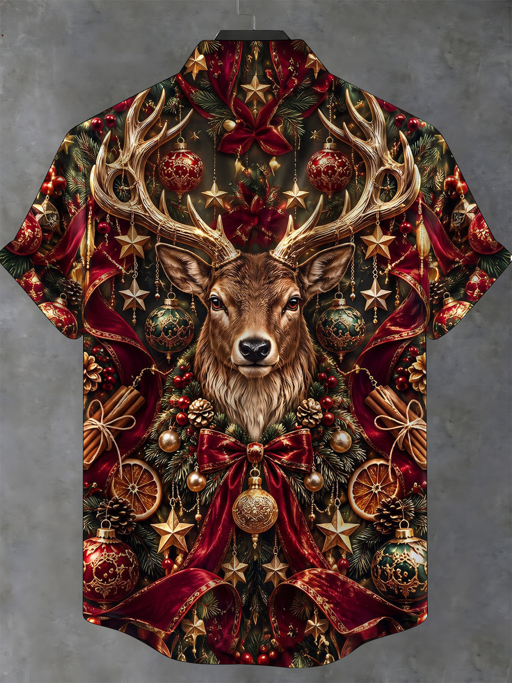 Oceanlyte Men's Hawaiian Christmas Elk And Ornaments Print Short Sleeve Shirt with Chest Pocket