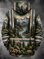 Oceanlyte Men's Mountain Landscape With Pine Trees Print Long Sleeve Hoodie