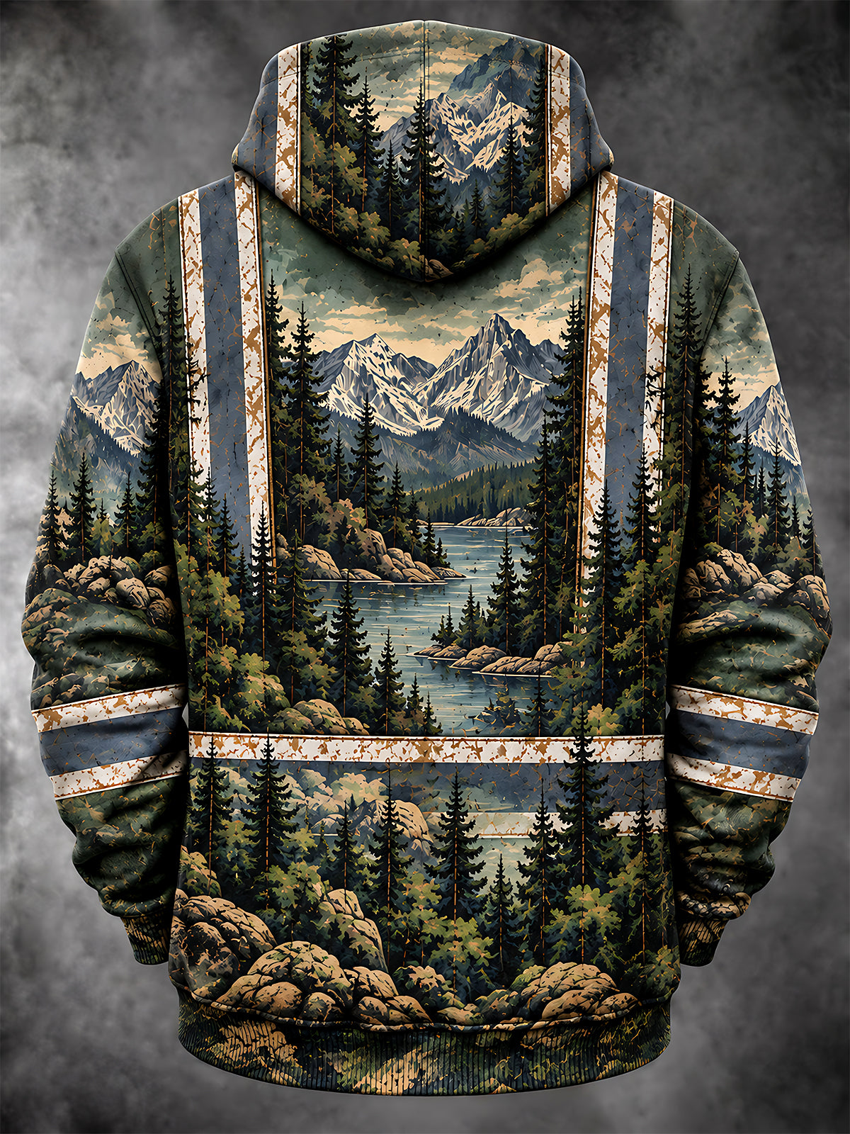 Oceanlyte Men's Mountain Landscape With Pine Trees Print Long Sleeve Hoodie