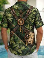 Oceanlyte Men's Printed Jungle Leaves And Explorer Gear Print Short Sleeve Shirt with Chest Pocket