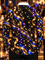Oceanlyte Men's Long Sleeve Shirt - Gold And Blue Ribbons With Sparkles And Bubbles Print with Chest Pocket