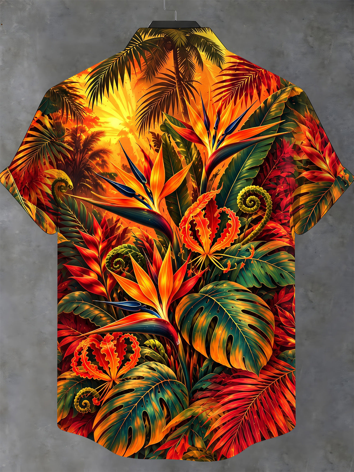 Oceanlyte Men's Short Sleeve Shirt - Tropical Jungle Plants And Birds Of Paradise Print with Chest Pocket