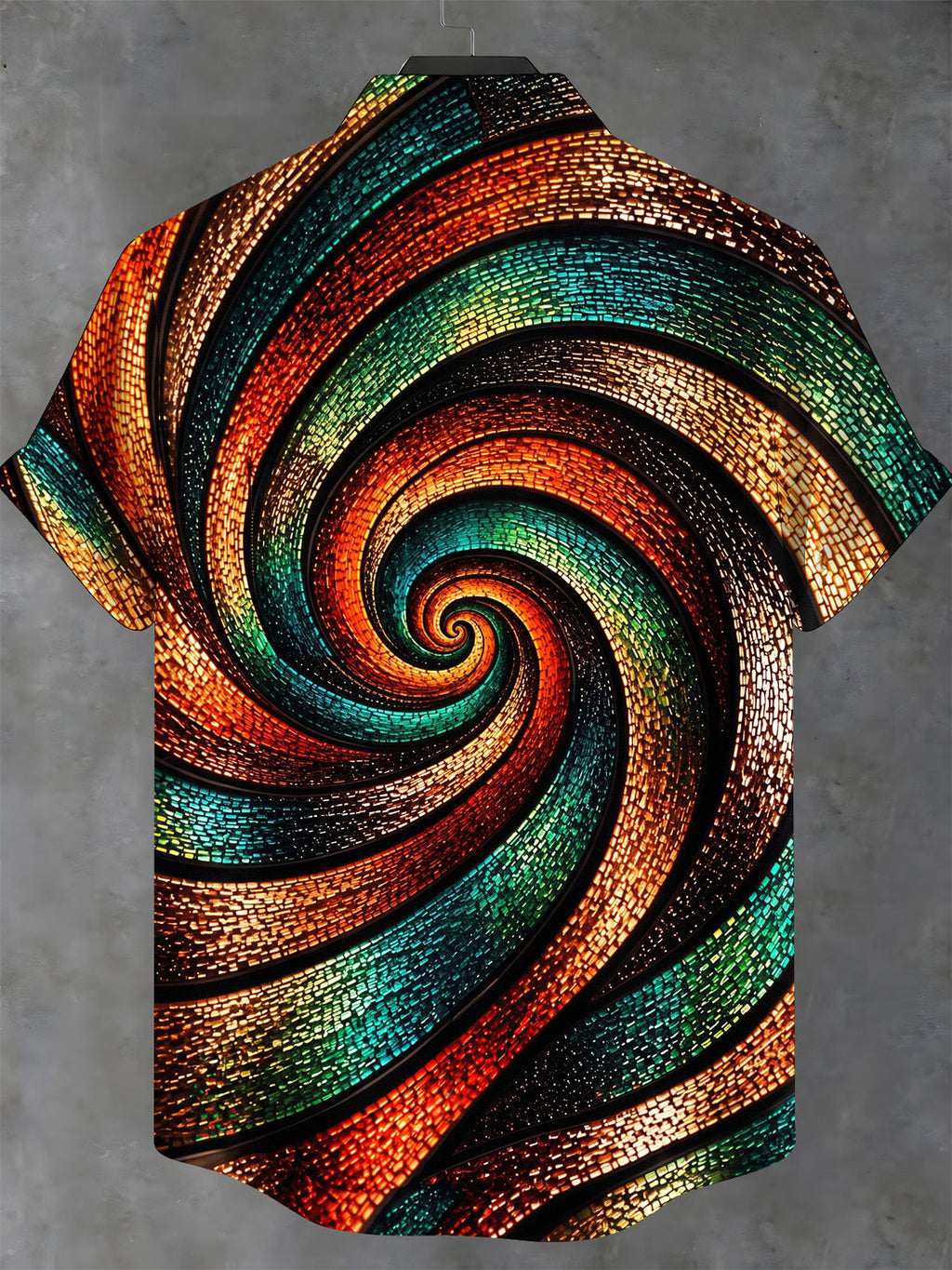 Oceanlyte Men's Patterned Abstract Swirling Mosaic Pattern Short Sleeve Shirt with Chest Pocket