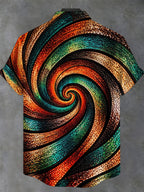 Oceanlyte Men's Patterned Abstract Swirling Mosaic Pattern Short Sleeve Shirt with Chest Pocket
